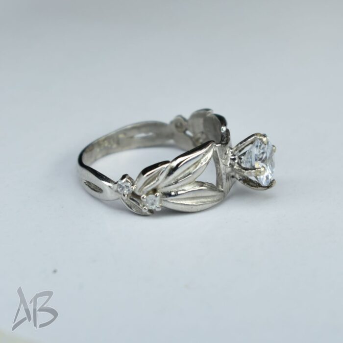 انگشتر نقره زنانه (سولیتر) همراه با پشت حلقه مناسب انگشت ظریف کد 367 - Image 7