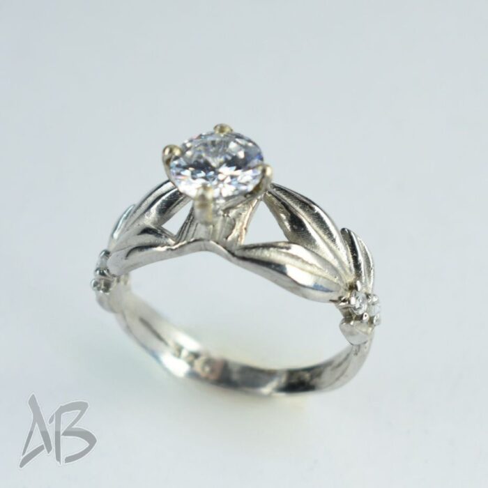 انگشتر نقره زنانه (سولیتر) همراه با پشت حلقه مناسب انگشت ظریف کد 367 - Image 5