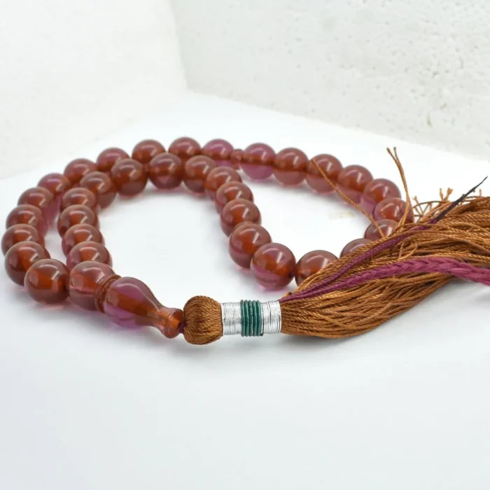 تسبیح سندلوس اصل 33 دانه کد 805 دو پوست قهوه‌ای روشن و بنفش بودار شمش کمیاب - Image 4