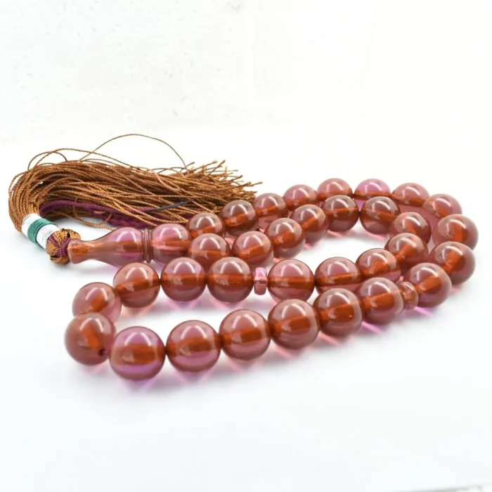 تسبیح سندلوس اصل 33 دانه کد 805 دو پوست قهوه‌ای روشن و بنفش بودار شمش کمیاب - Image 5