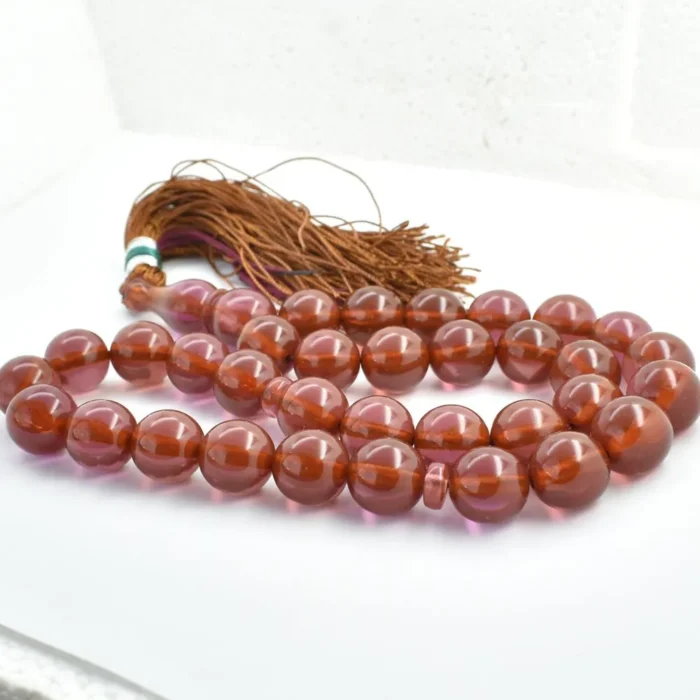 تسبیح سندلوس اصل 33 دانه کد 805 دو پوست قهوه‌ای روشن و بنفش بودار شمش کمیاب - Image 6