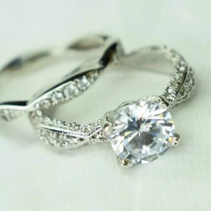 انگشتر نقره زنانه سولیتر حلقه و پشت حلقه کد 455