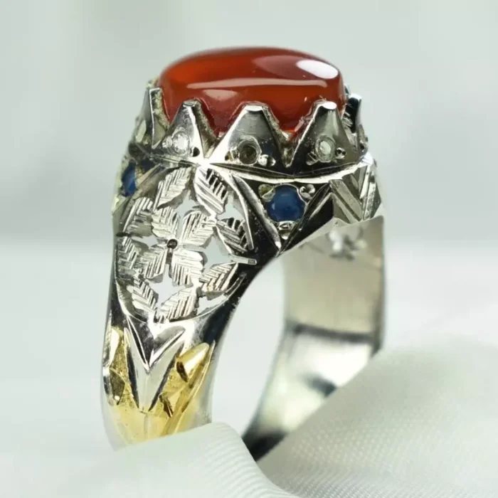 انگشتر مردانه دست‌ساز عقیق یمنی اصل عیار 925 - Image 2