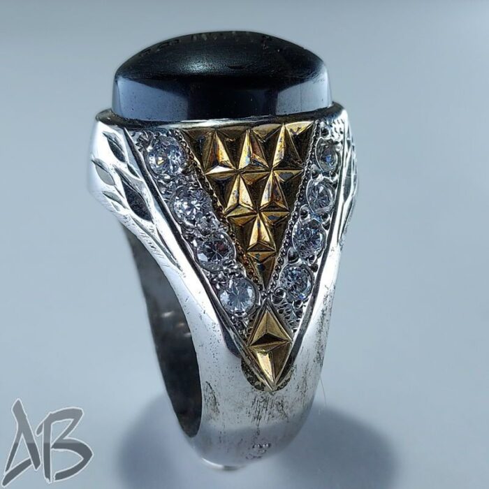 انگشتر نقره شرف شمس عقیق جزع یمنی دست‌ساز خط سهش کد 102 - Image 2