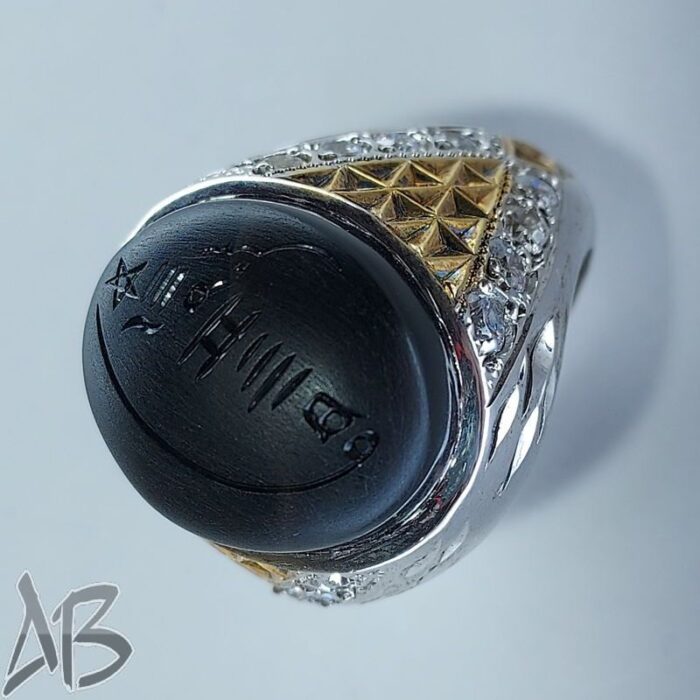 انگشتر نقره شرف شمس عقیق جزع یمنی دست‌ساز خط سهش کد 102 - Image 3