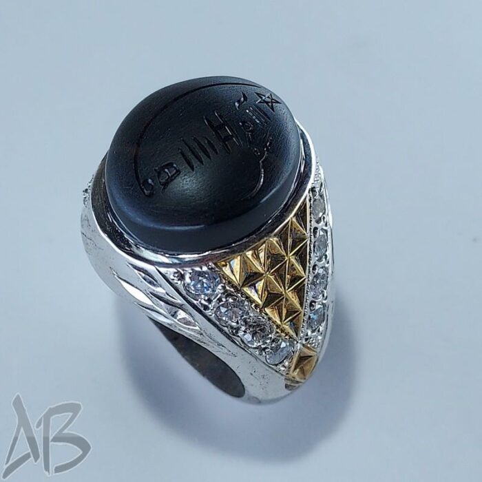 انگشتر نقره شرف شمس عقیق جزع یمنی دست‌ساز خط سهش کد 102 - Image 4