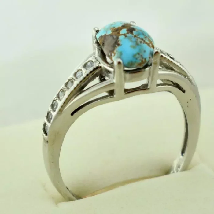انگشتر نقره زنانه با نگین فیروزه نیشابور سایز متوسط، کد 521 - Image 2