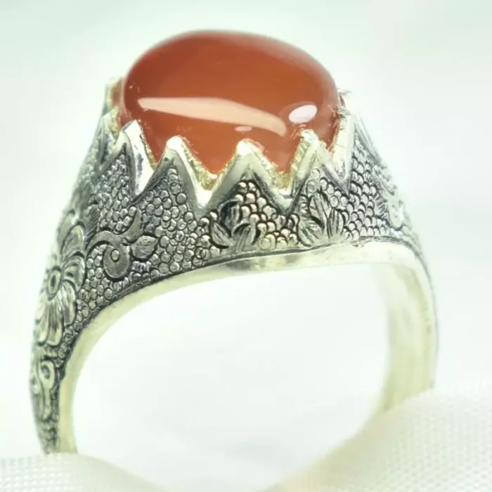 انگشتر مردانه سیاه قلم 925 دست‌ساز عقیق یمنی اصل - Image 2