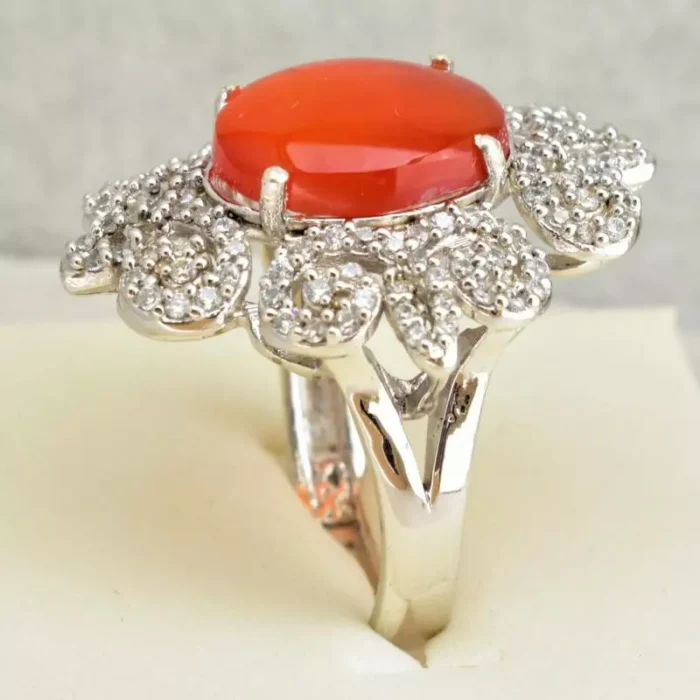 انگشتر نقره زنانه نگین عقیق یمنی درشت و اصل، کد 505 - Image 3