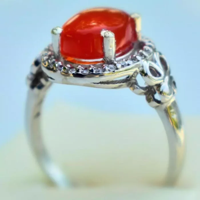 انگشتر نقره زنانه عقیق یمنی اصل رنگ ثابت، کد 502 - Image 2