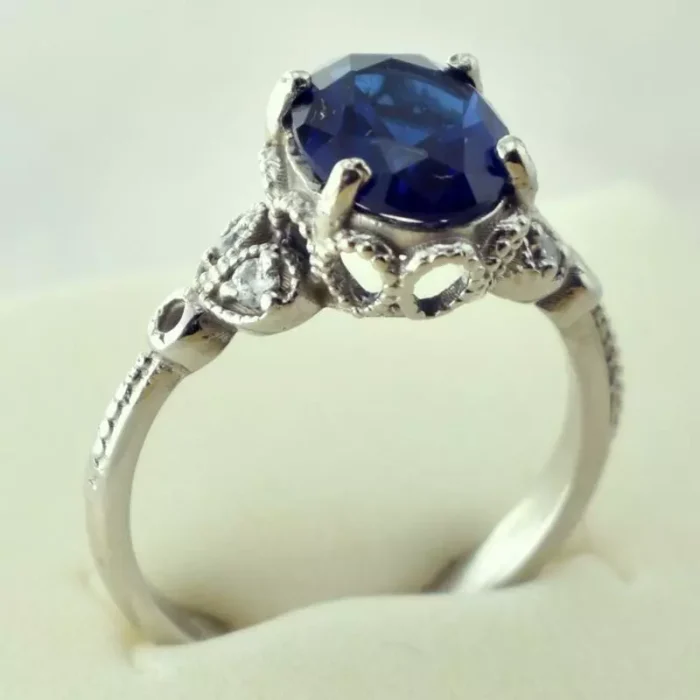 انگشتر نقره زنانه با نگین آبی سنتتیک، کد 446 - Image 4