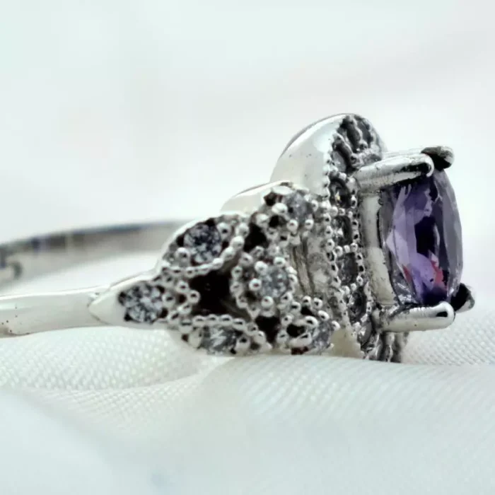 انگشتر نقره زنانه با نگین بنفش، کد 445 - Image 3