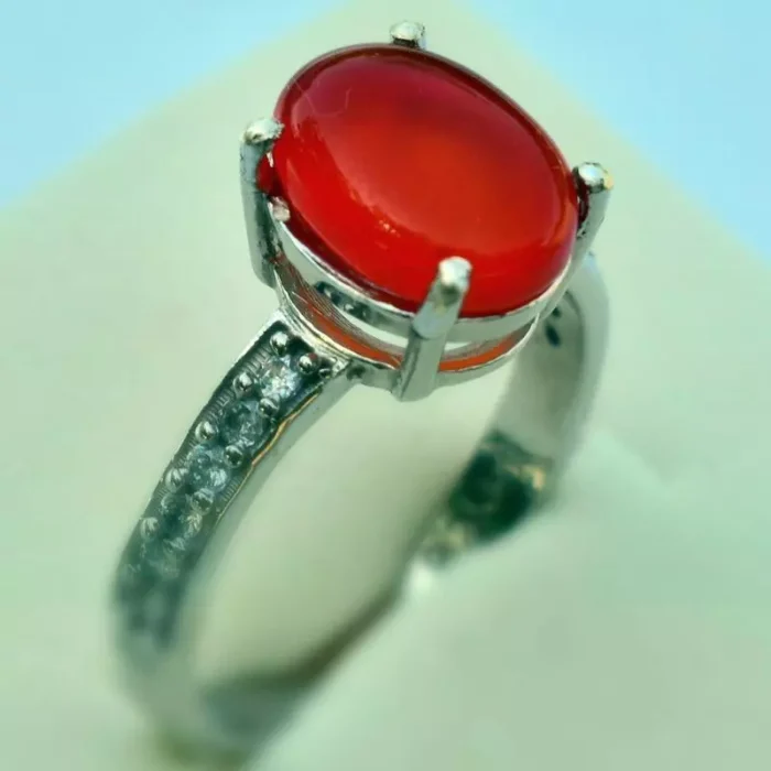 انگشتر نقره زنانه با نگین عقیق یمنی اصل آبکاری شده، کد 528 - Image 4