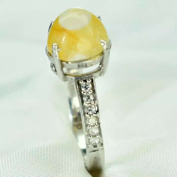 انگشتر نقره زنانه با نگین باباقوری طبیعی یک چشم زنانه، کد 523 - Image 3