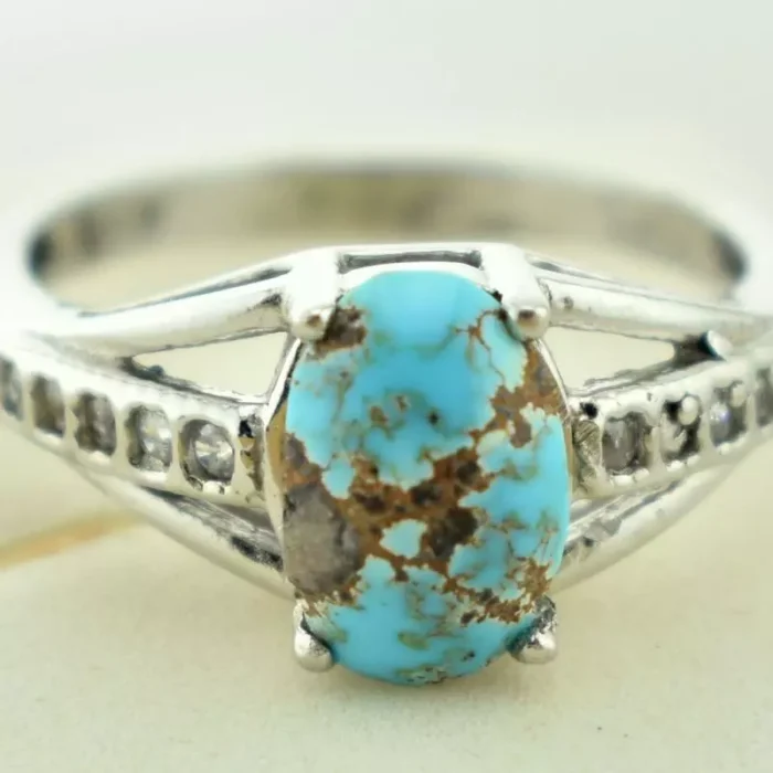 انگشتر نقره زنانه با نگین فیروزه نیشابور سایز متوسط، کد 521 - Image 3