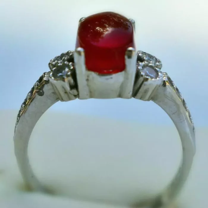 انگشتر نقره زنانه با نگین عقیق یمنی اصل عیار 925، کد 519 - Image 3