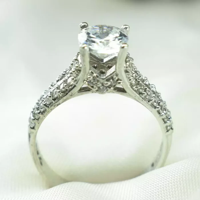 انگشتر نقره زنانه سولیتر پر نگین، کد 418 - Image 3