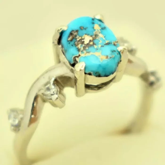 انگشتر نقره زنانه با نگین فیروزه نیشابور، کد 515 - Image 3