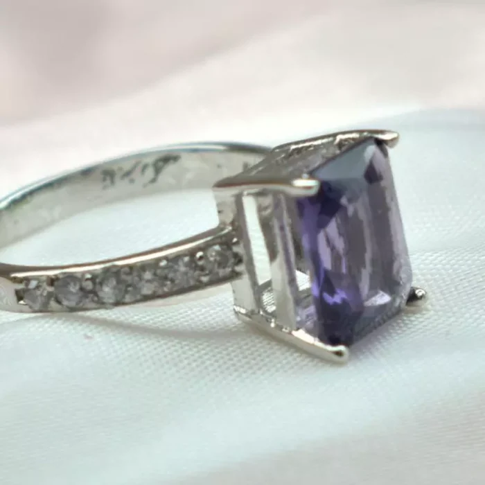 انگشتر نقره زنانه با نگین چهارگوش بنفش، کد 417 - Image 4