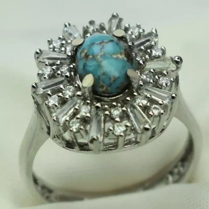 انگشتر نقره زنانه با نگین فیروزه نیشابور، کد 506 - Image 4