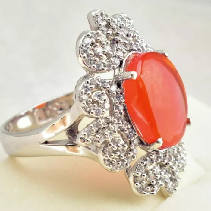 انگشتر نقره زنانه نگین عقیق یمنی درشت و اصل، کد 505 - Image 4