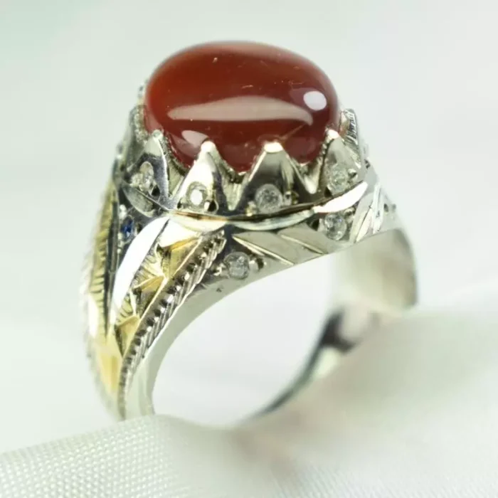 انگشتر نقره عقیق یمنی مردانه دست‌ساز عیار 925 - Image 3