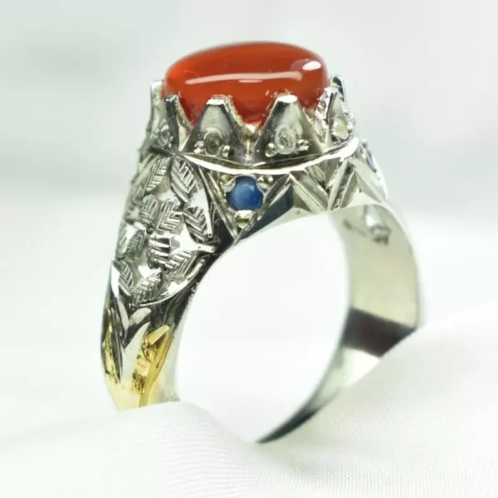 انگشتر مردانه دست‌ساز عقیق یمنی اصل عیار 925 - Image 3