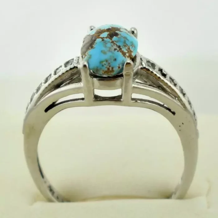 انگشتر نقره زنانه با نگین فیروزه نیشابور سایز متوسط، کد 521 - Image 4