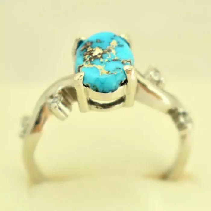 انگشتر نقره زنانه با نگین فیروزه نیشابور، کد 515 - Image 4