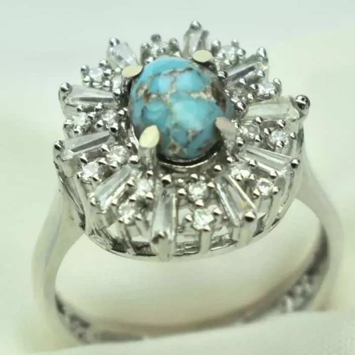 انگشتر نقره زنانه با نگین فیروزه نیشابور، کد 506 - Image 3