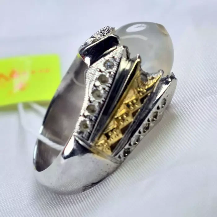 انگشتر نقره مردانه دست‌ساز 925 با نگین باباقوری یک چشم آبدار - Image 4