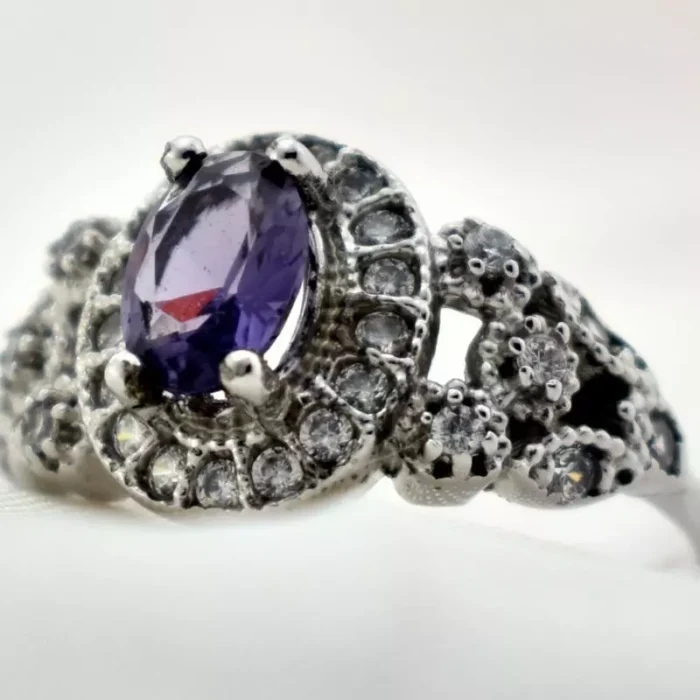 انگشتر نقره زنانه با نگین بنفش، کد 445 - Image 4