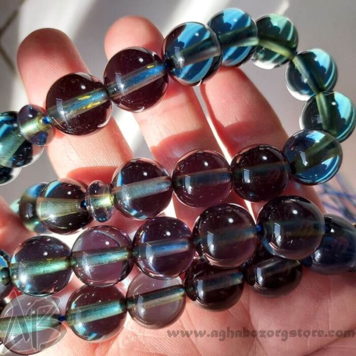 تسبیح سندلوس اصل بودار 33 دانه کد 796 گرد تراش سبزآبی جلا خورده آقابزرگ - Image 3