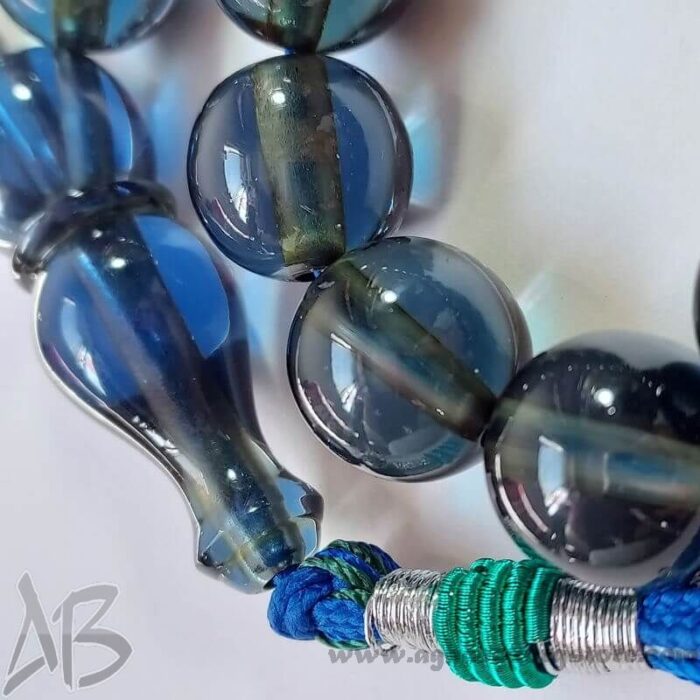 تسبیح سندلوس اصل بودار 33 دانه کد 796 گرد تراش سبزآبی جلا خورده آقابزرگ - Image 6