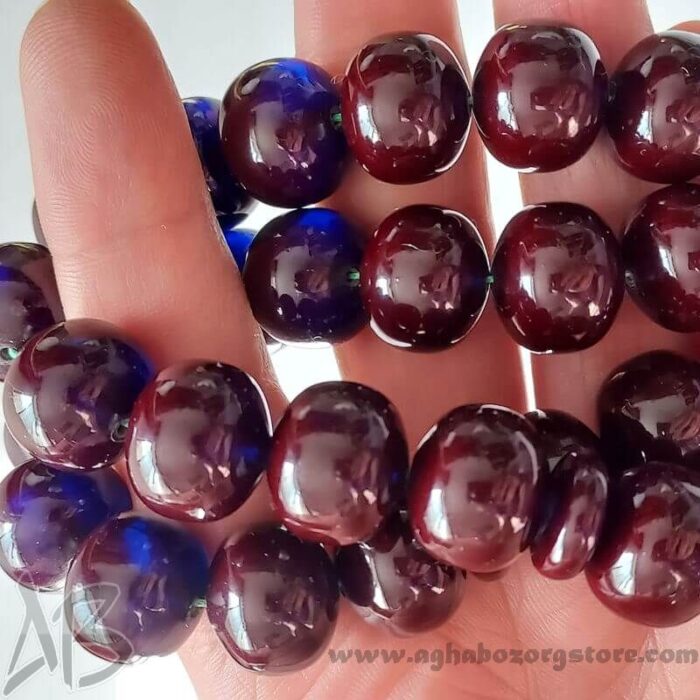 تسبیح سندلوس اصل 33 دانه کد 806 چرتکه‌ای بودار دو پوست قهوه‌ای تیره و آبی - Image 3