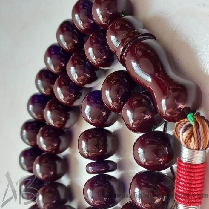 تسبیح سندلوس اصل 33 دانه کد 806 چرتکه‌ای بودار دو پوست قهوه‌ای تیره و آبی - Image 4