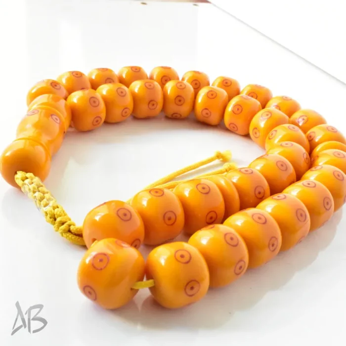 تسبیح سندلوس 33 دانه بودار تراش کپسولی زرد کهربایی درشت وخوش تراش کد 832 آقابزرگ - Image 7