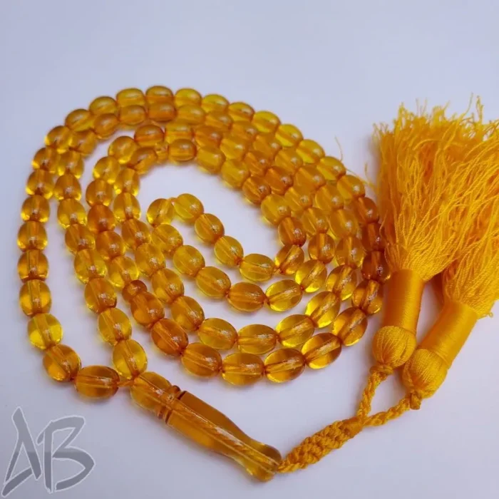 تسبیح سندلوس صد دانه (101 دانه) زرد بودار تراش تخم‌مرغی زیبا کد 885 آقابزرگ - Image 5