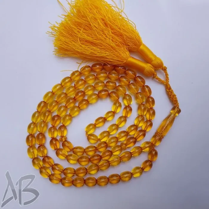 تسبیح سندلوس صد دانه (101 دانه) زرد بودار تراش تخم‌مرغی زیبا کد 885 آقابزرگ - Image 6