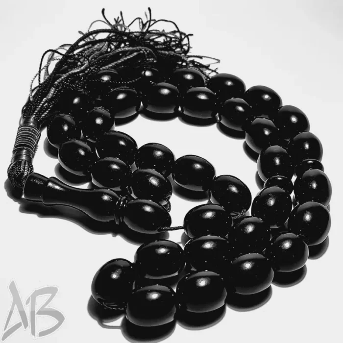 تسبیح سندلوس 33 دانه بودار تراش بیضی سیاه بسیار زیبا کد 888 آقابزرگ - Image 6