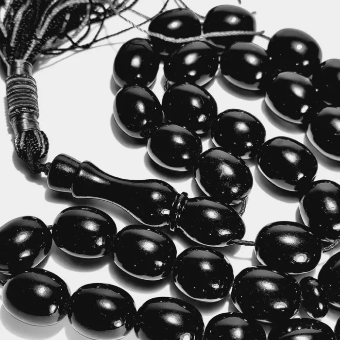 تسبیح سندلوس 33 دانه بودار تراش بیضی سیاه بسیار زیبا کد 888 آقابزرگ - Image 3