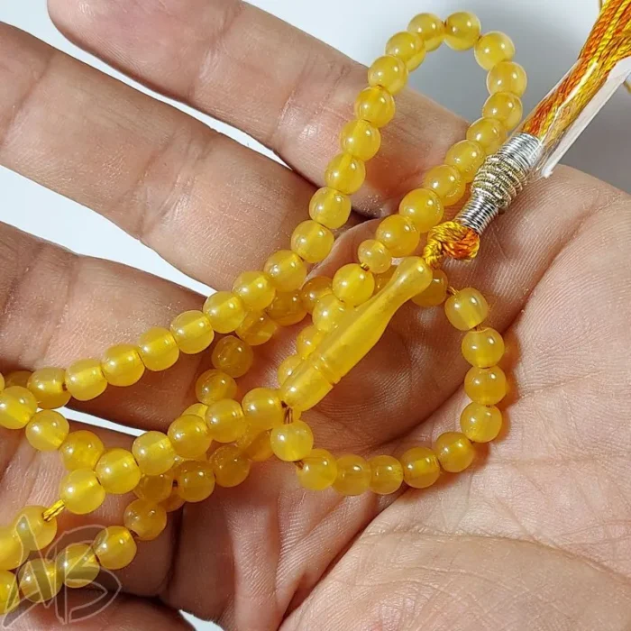 تسبیح سندلوس 98 دانه بودار تراش گرد ریز زرد خوشرنگ کد 892 آقابزرگ - Image 4