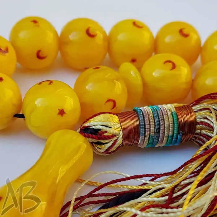تسبیح سندلوس اصل بودار 33دانه گرد با داغ ماه و ستاره جلا خورده کد 907 آقابزرگ - Image 4
