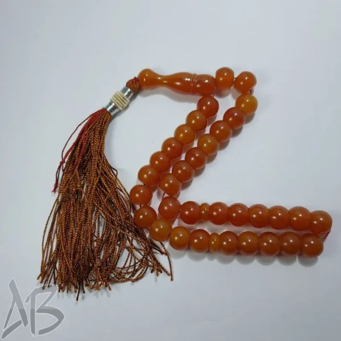 تسبیح سندلوس 33 دانه بودار تراش شلغمی رنگ عقیق سرخ خوش تراش کد 825 آقابزرگ - Image 4