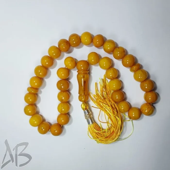 تسبیح سندلوس 33 دانه بودار تراش شلغمی زرد کهربایی و خوش تراش کد 829 آقابزرگ - Image 3