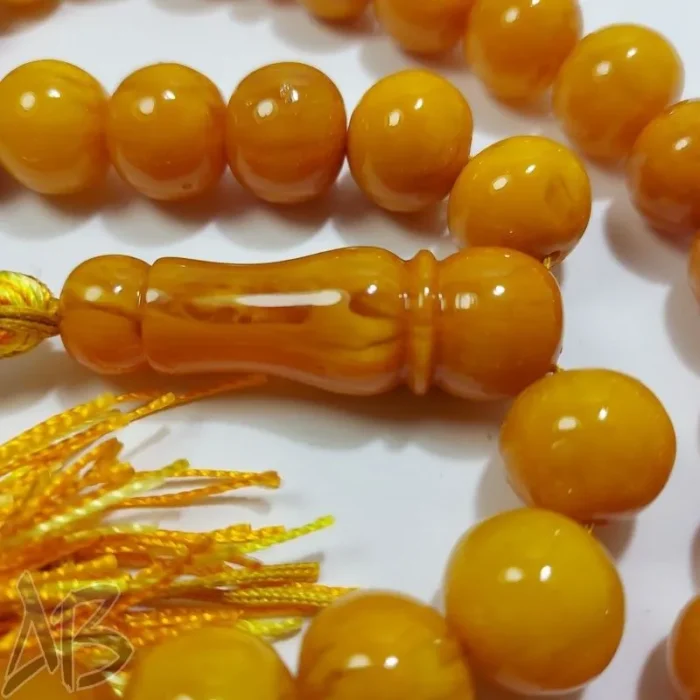 تسبیح سندلوس 33 دانه بودار تراش شلغمی زرد کهربایی و خوش تراش کد 829 آقابزرگ - Image 5
