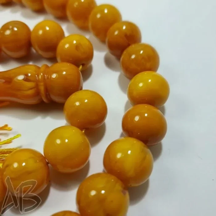 تسبیح سندلوس 33 دانه بودار تراش شلغمی زرد کهربایی و خوش تراش کد 829 آقابزرگ - Image 6