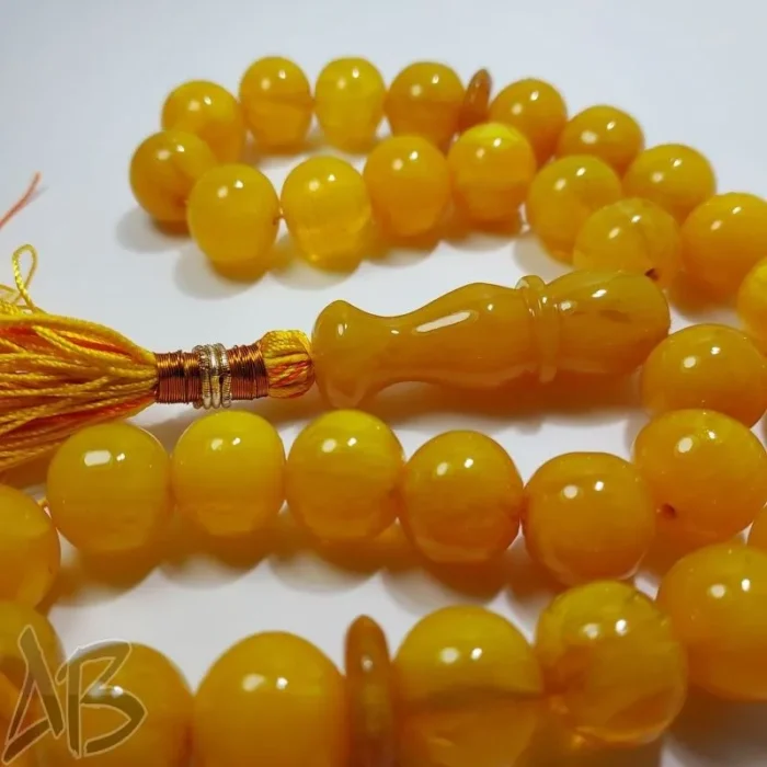 تسبیح سندلوس 33 دانه بودار تراش گرد زرد کهربایی خوش تراش کد 830 آقابزرگ - Image 4