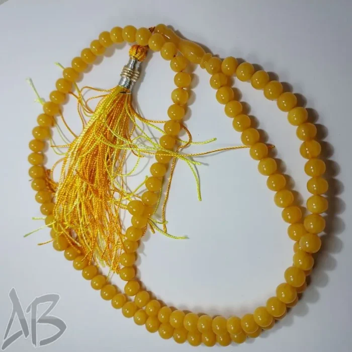 تسبیح سندلوس 100 دانه (101 دانه) ویتنامی بودار تراش گرد زرد کهربایی سندانی کد 836 آقابزرگ - Image 3