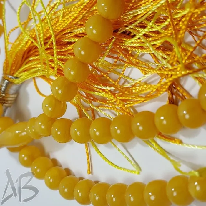 تسبیح سندلوس 100 دانه (101 دانه) ویتنامی بودار تراش گرد زرد کهربایی سندانی کد 836 آقابزرگ - Image 6